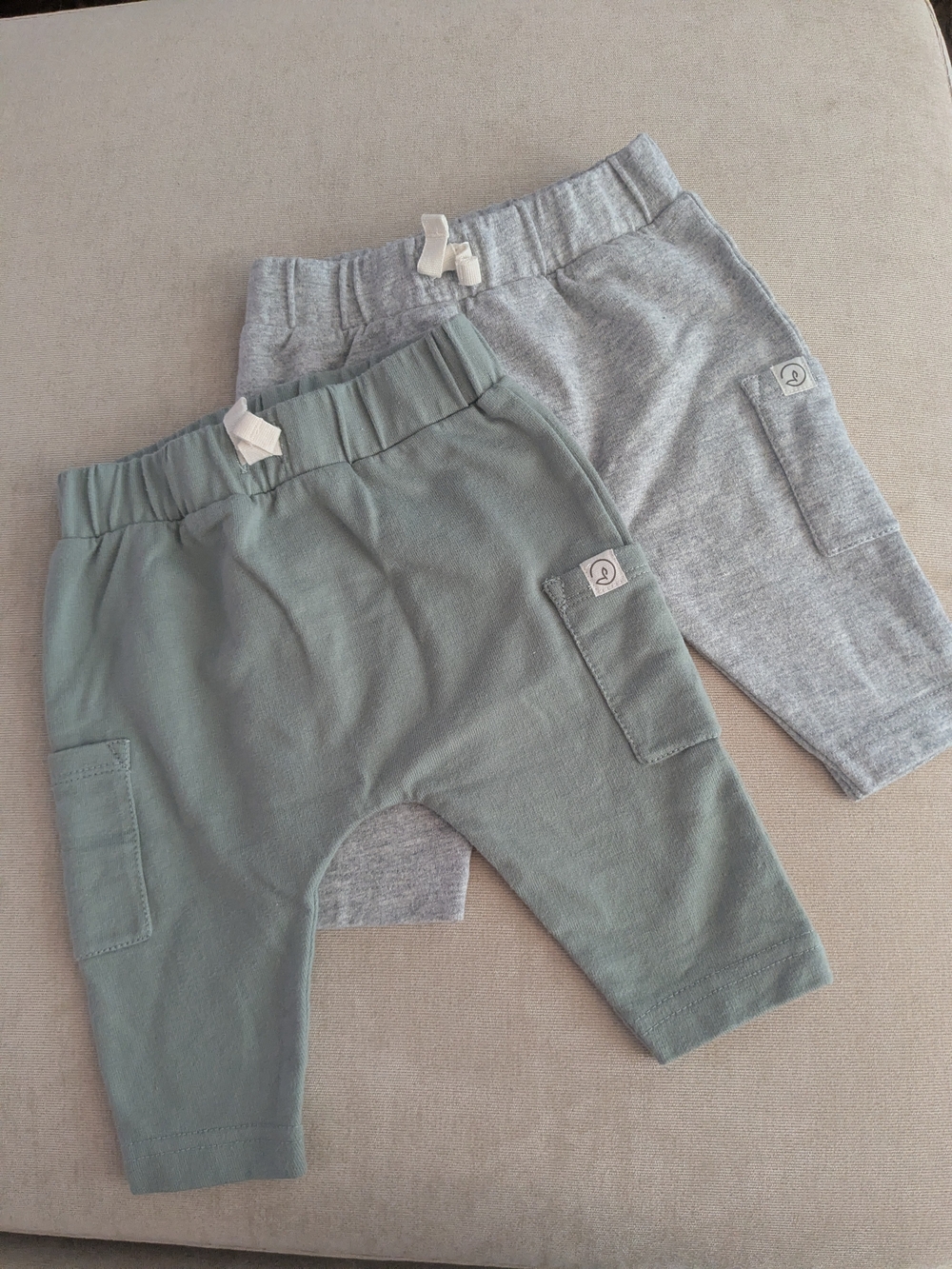 Organic Baby Pants - 3m - Light Sage & Heather Gray